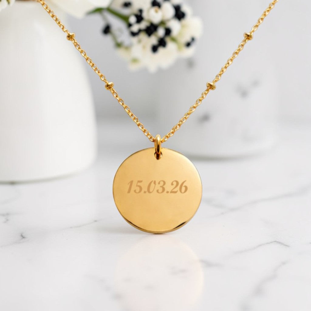 Engraved Name Disc Necklace | Gold Stainless Steel | Personalised Jewellery