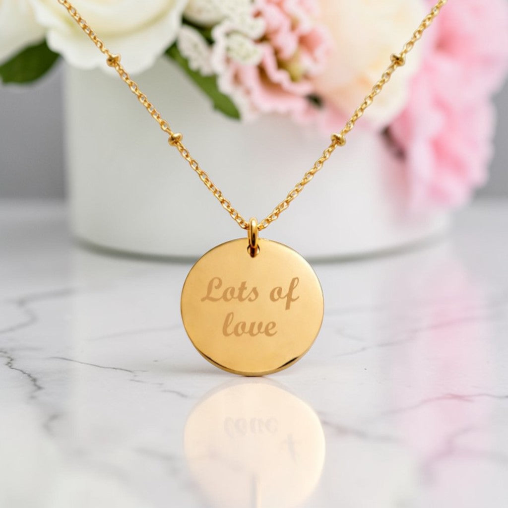 Engraved Name Disc Necklace | Gold Stainless Steel | Personalised Jewellery