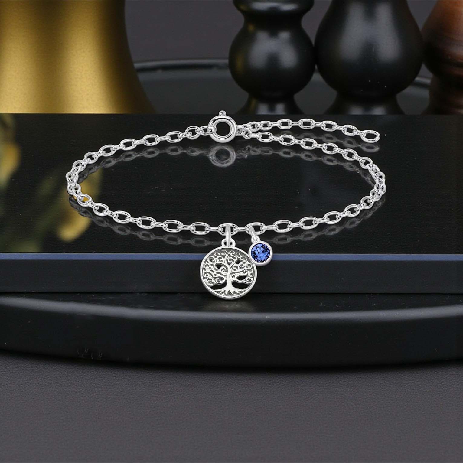 Tree of Life Bracelet with Crystal Birthstone | Sterling Silver 925 | Personalised Jewellery Gift