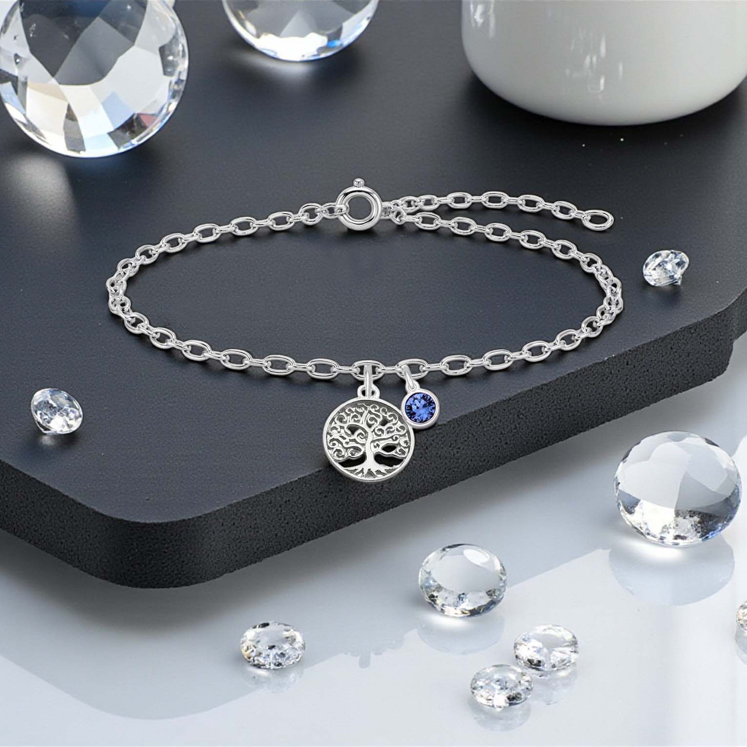 Tree of Life Bracelet with Crystal Birthstone | Sterling Silver 925 | Personalised Jewellery Gift
