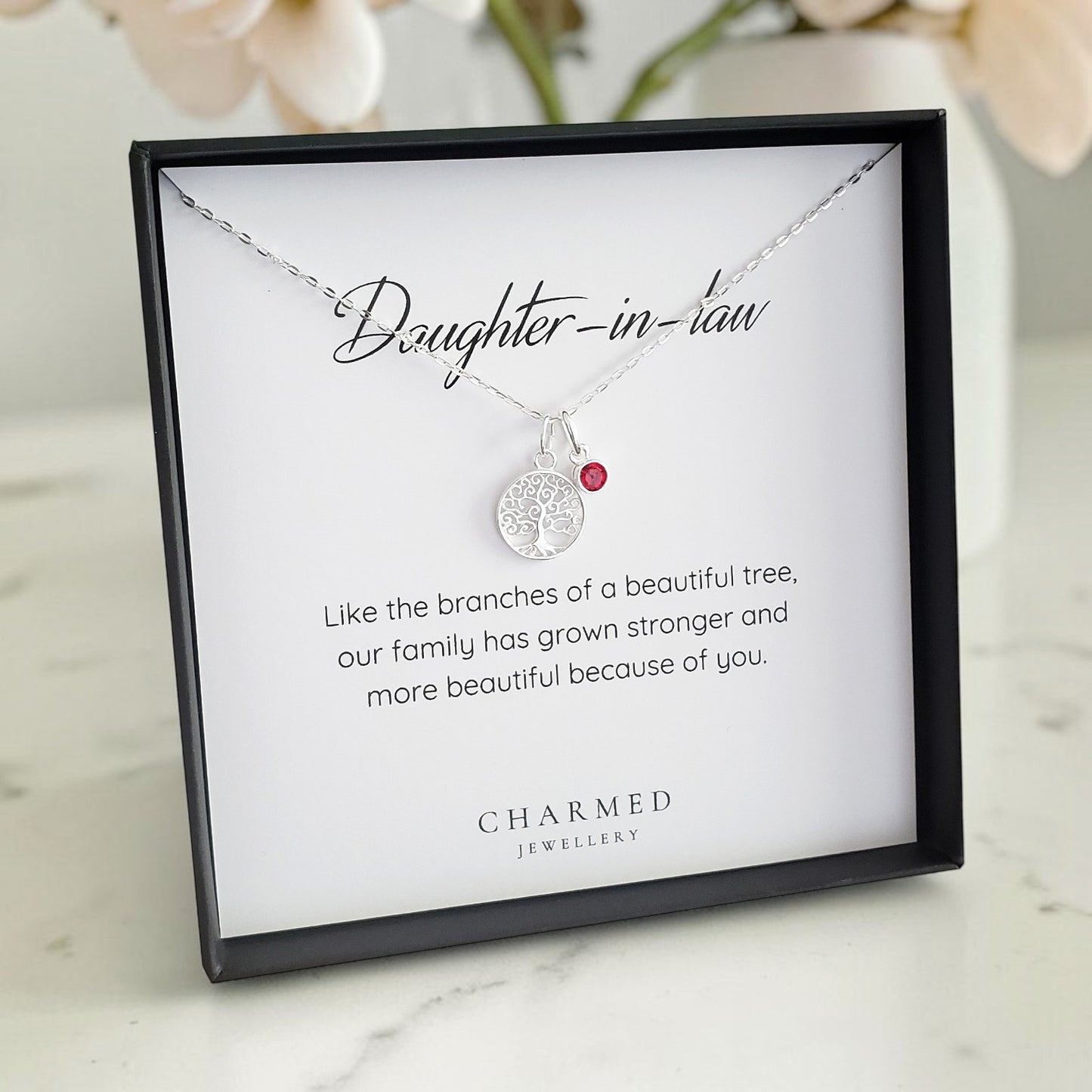 Daughter-in-Law Tree of Life Birthstone Necklace in Sterling Silver 925 | Personalised Jewellery Gift