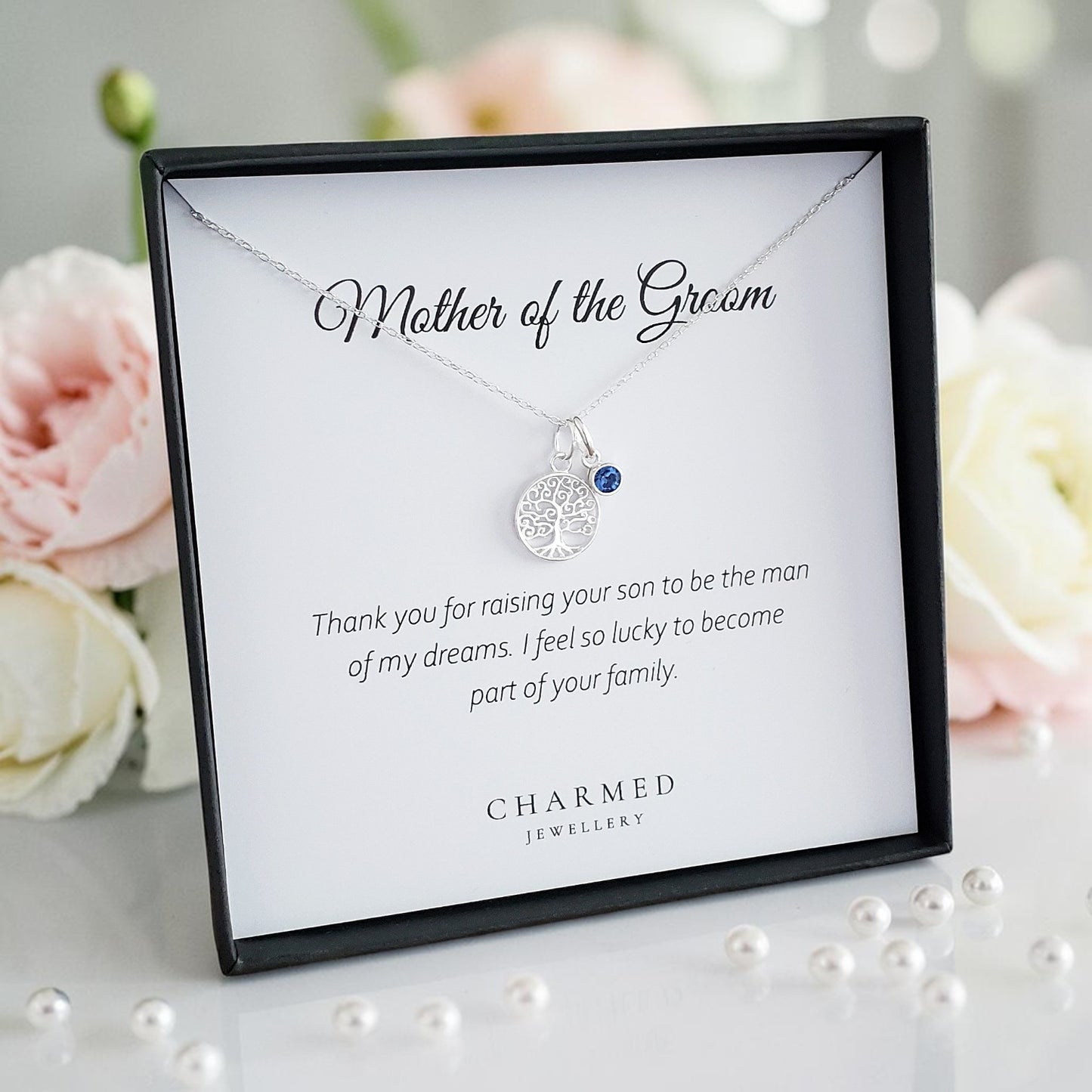 Mother of the Groom Tree of Life Necklace with Crystal Birthstone | Sterling Silver 925 | Personalised Jewellery Gift