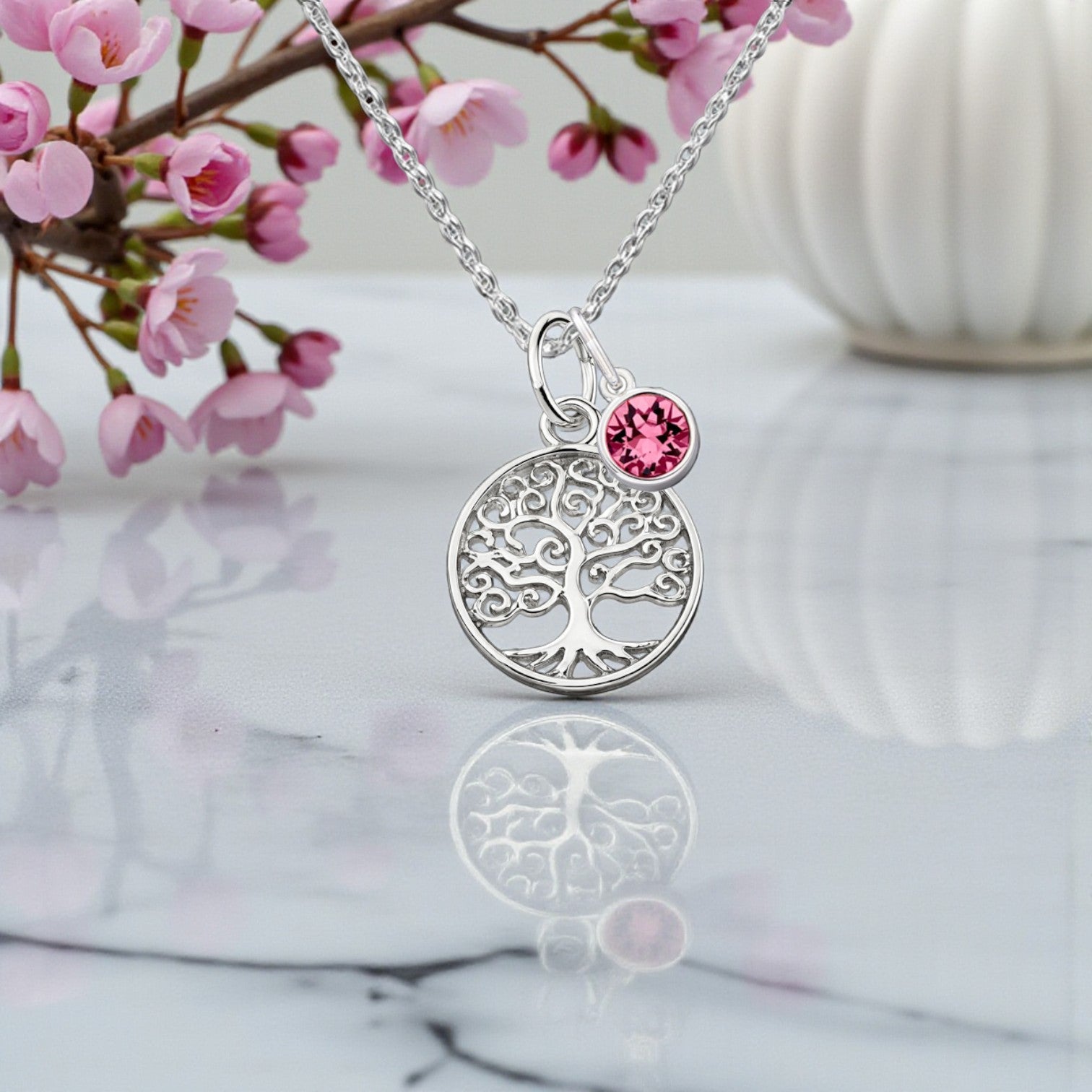 Tree of Life Birthstone Necklace in Sterling Silver 925 | Personalised Jewellery Gift