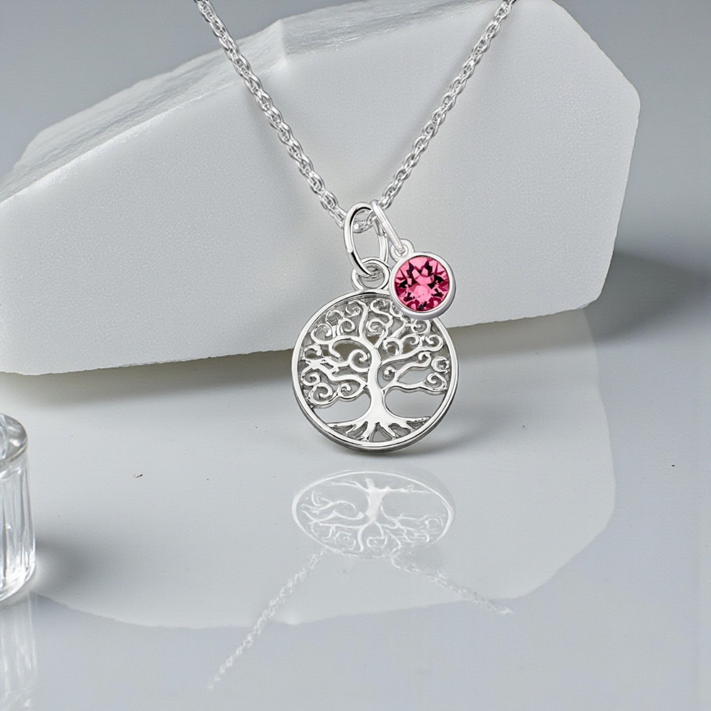 Tree of Life Birthstone Necklace 12mm in Sterling Silver 925 | Personalised Jewellery Gift