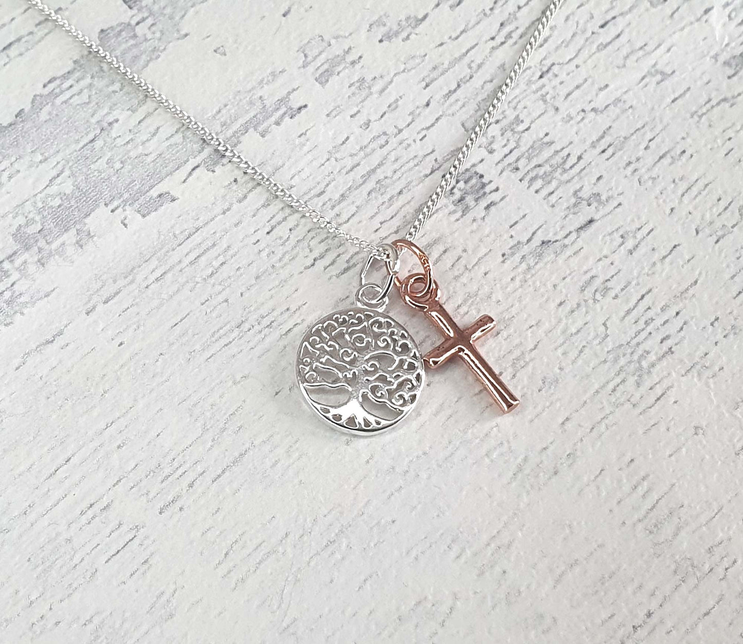 Tree of Life Cross Necklace in 925 Sterling Silver