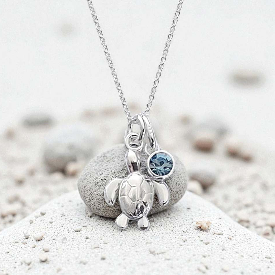 Turtle Necklace with Birthstone | Sterling Silver 925 | Personalised Jewellery Gift