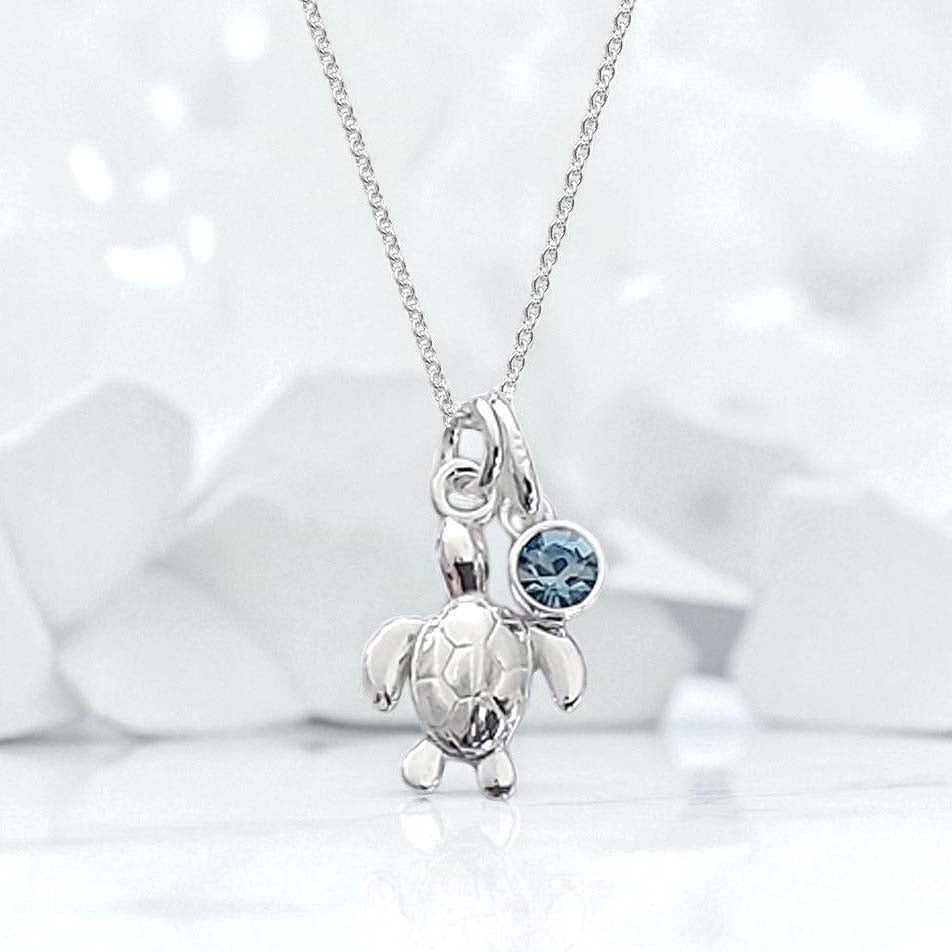 Turtle Necklace with Birthstone | Sterling Silver 925 | Personalised Jewellery Gift
