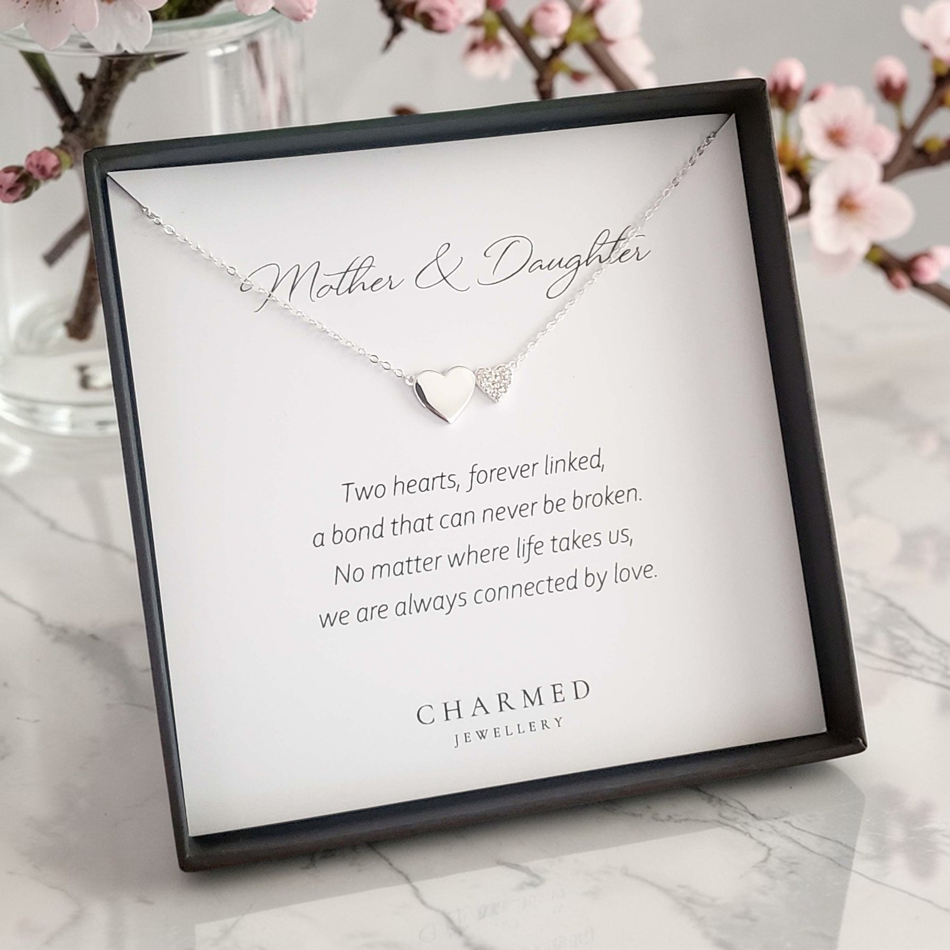 Mother Daughter CZ Heart Necklace | Sterling Silver 925 | Personalised Jewellery Gift
