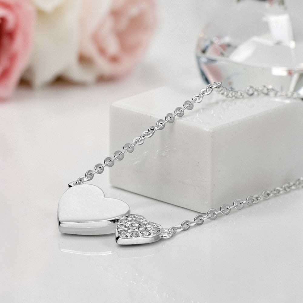 CZ Twin Heart Necklace | Sterling Silver 925 | Personalised Jewellery Gift