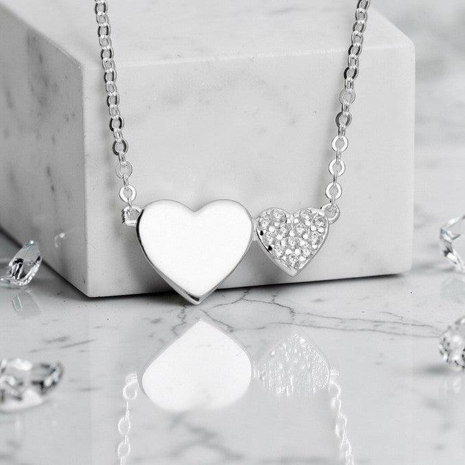 CZ Twin Heart Necklace | Sterling Silver 925 | Personalised Jewellery Gift