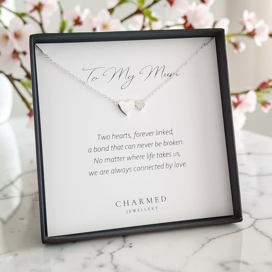 To My Mum CZ Twin Heart Necklace | Sterling Silver 925 | Personalised Jewellery Gift