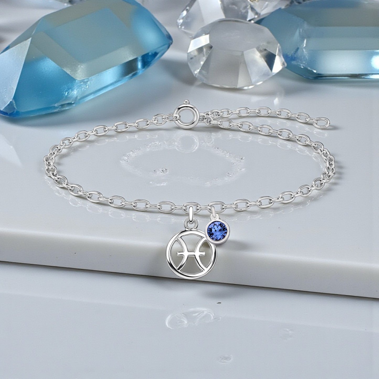 Zodiac Bracelet with Crystal Birthstone | Sterling Silver 925 | Personalised Jewellery Gift