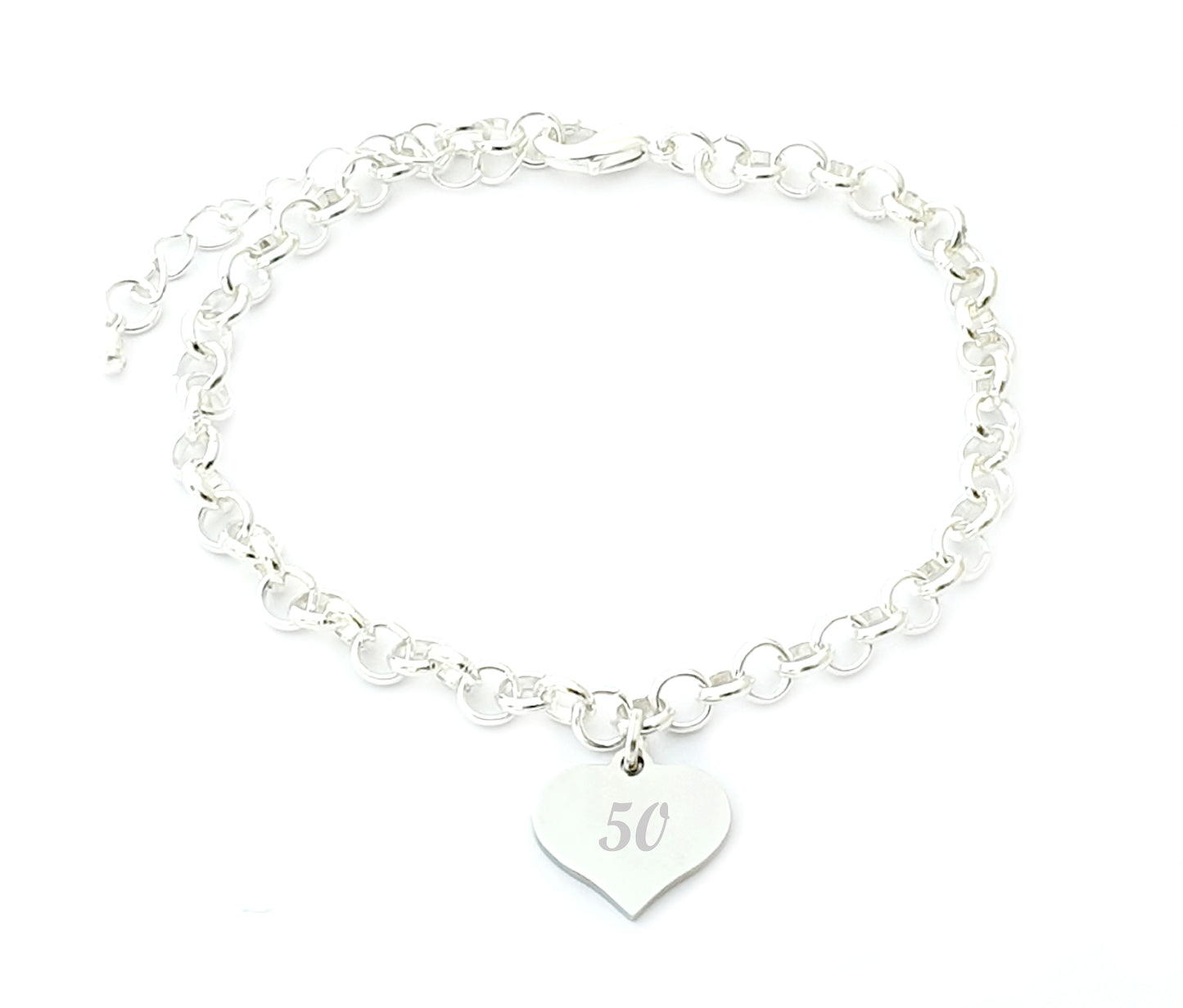 50th Birthday Engraved Heart Link Bracelet, Personalised Bracelet, Message Jewellery