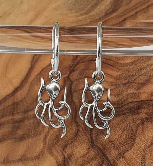 Charmed Silver Octopus Hoop Earrings 15mm 925 Sterling Silver