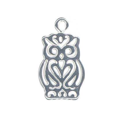 Charmed Silver Filigree Owl Hoop Earrings 15mm 925 Sterling Silver