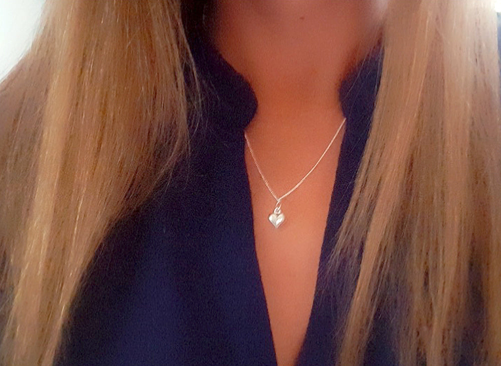 Mummy Puffy Heart Necklace in Sterling Silver 925, Personalised Jewellery Gift