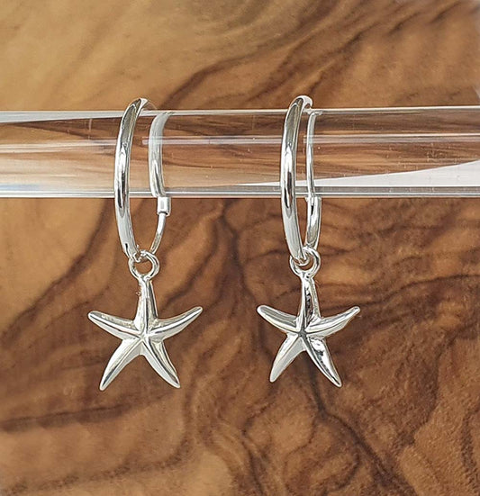 Charmed Silver Starfish Hoop Earrings 15mm 925 Sterling Silver
