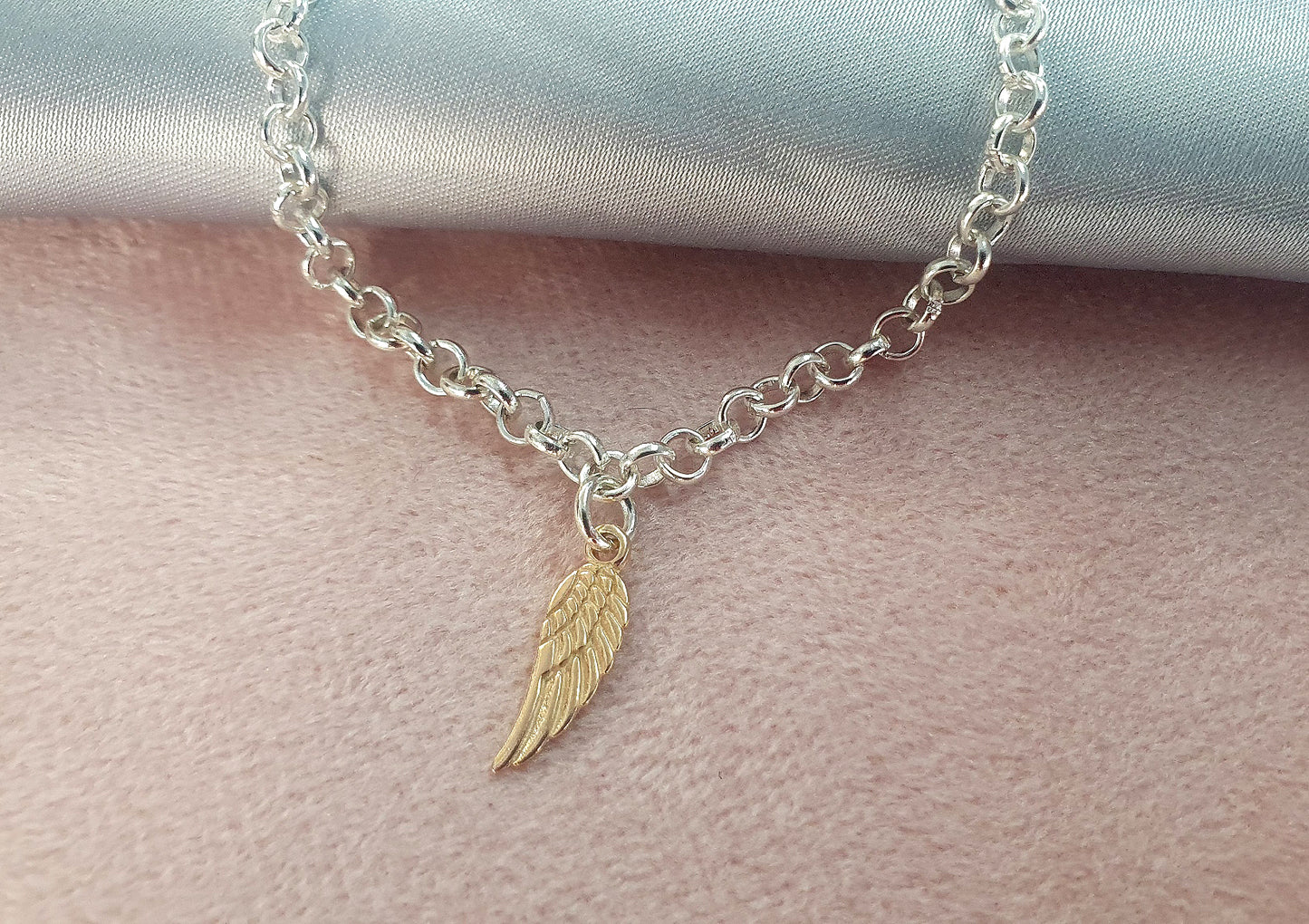 Rose Gold Plated Angel Wing Charm Link Bracelet, Gift for Women