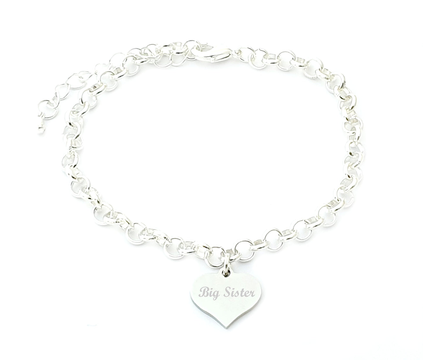 Big Sister Engraved Heart Charm Link Bracelet, Gift for Girl's and Women