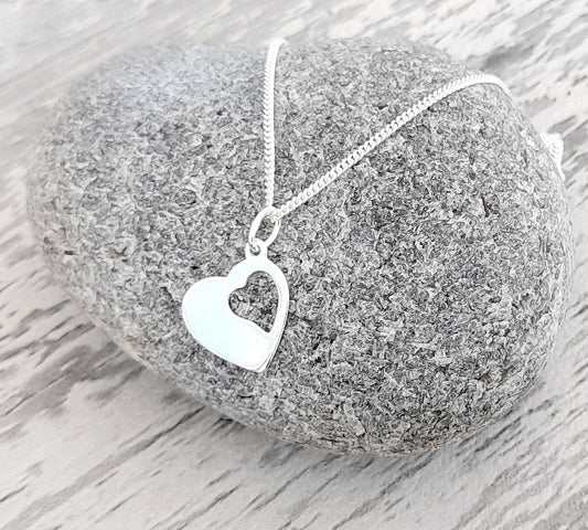 Mum Cut Out Heart Necklace in Sterling Silver 925, Personalised Jewellery Gift