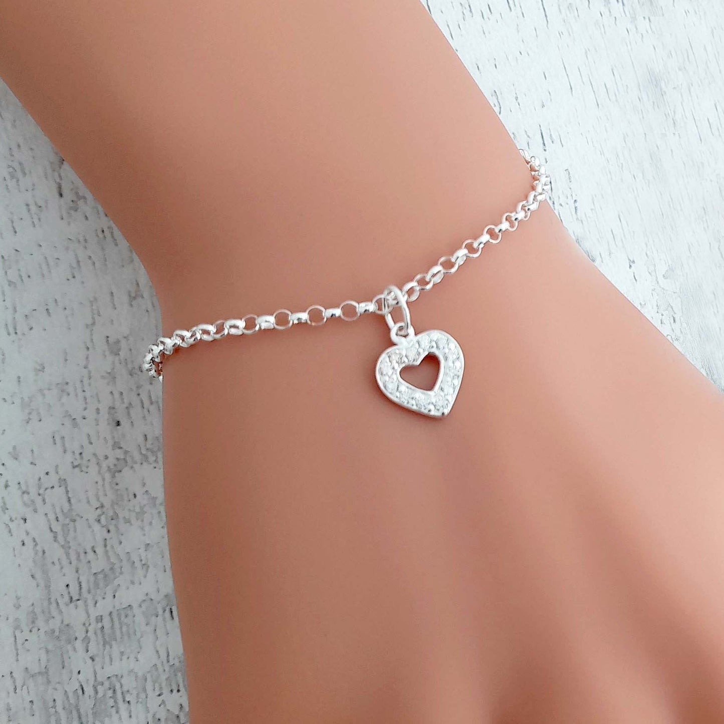 Mother of the Groom Heart Bracelet with Cubic Zirconia in Sterling Silver 925, Personalised Jewellery Gift