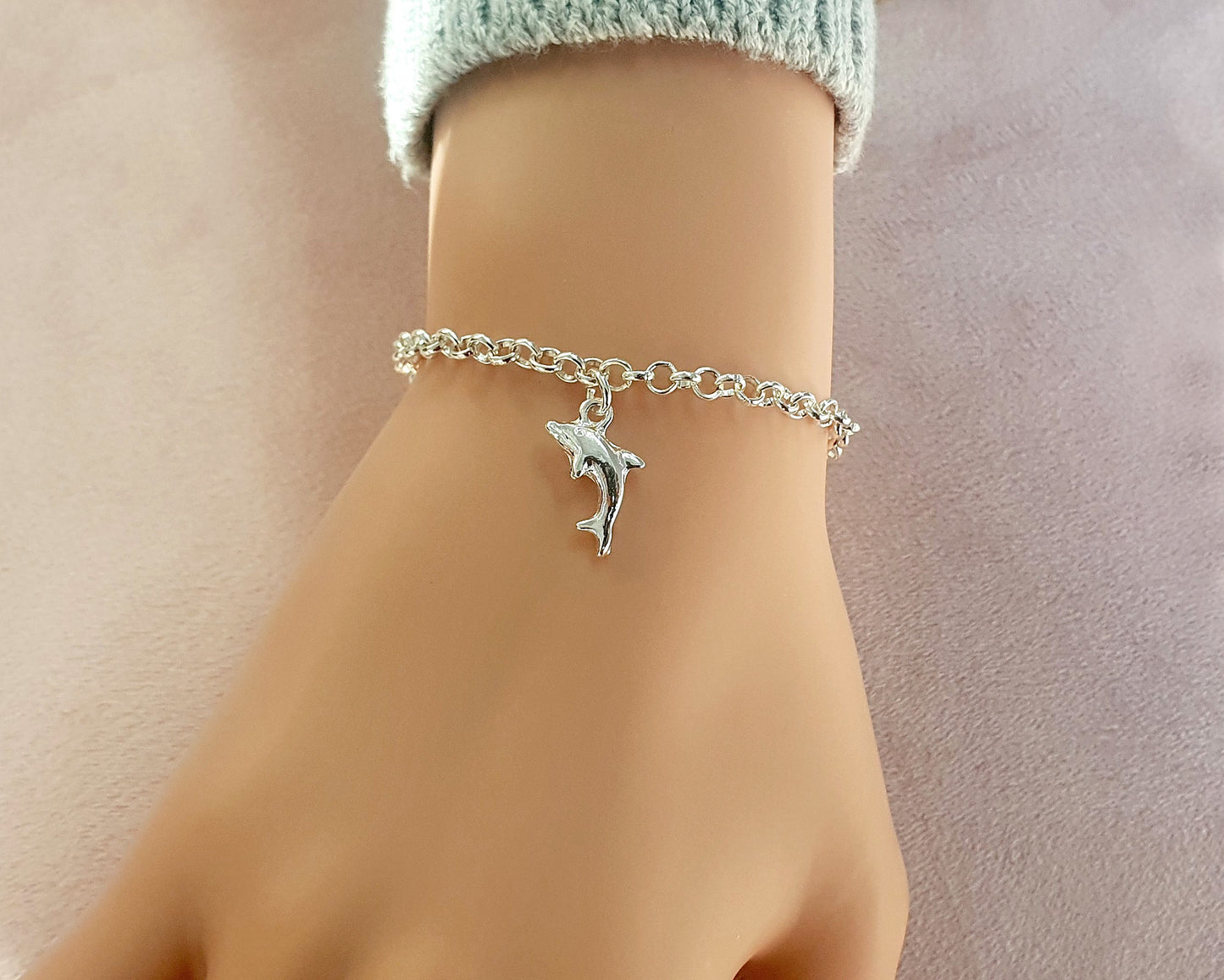 13th Birthday Dolphin Link Bracelet Gift for Teenage Girl's, Personalised Bracelet, Message Jewellery