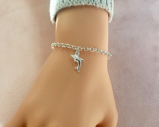 Dolphin Charm Link Bracelet, Gift for Girl's, Women