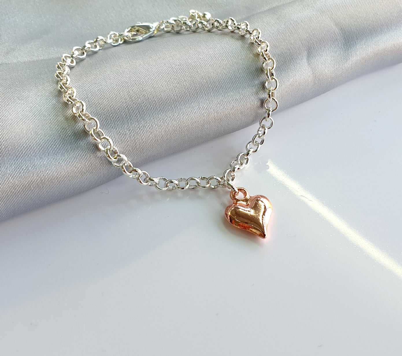 Rose Gold Plated Heart Charm Link Bracelet, Gift for Girl's, Women