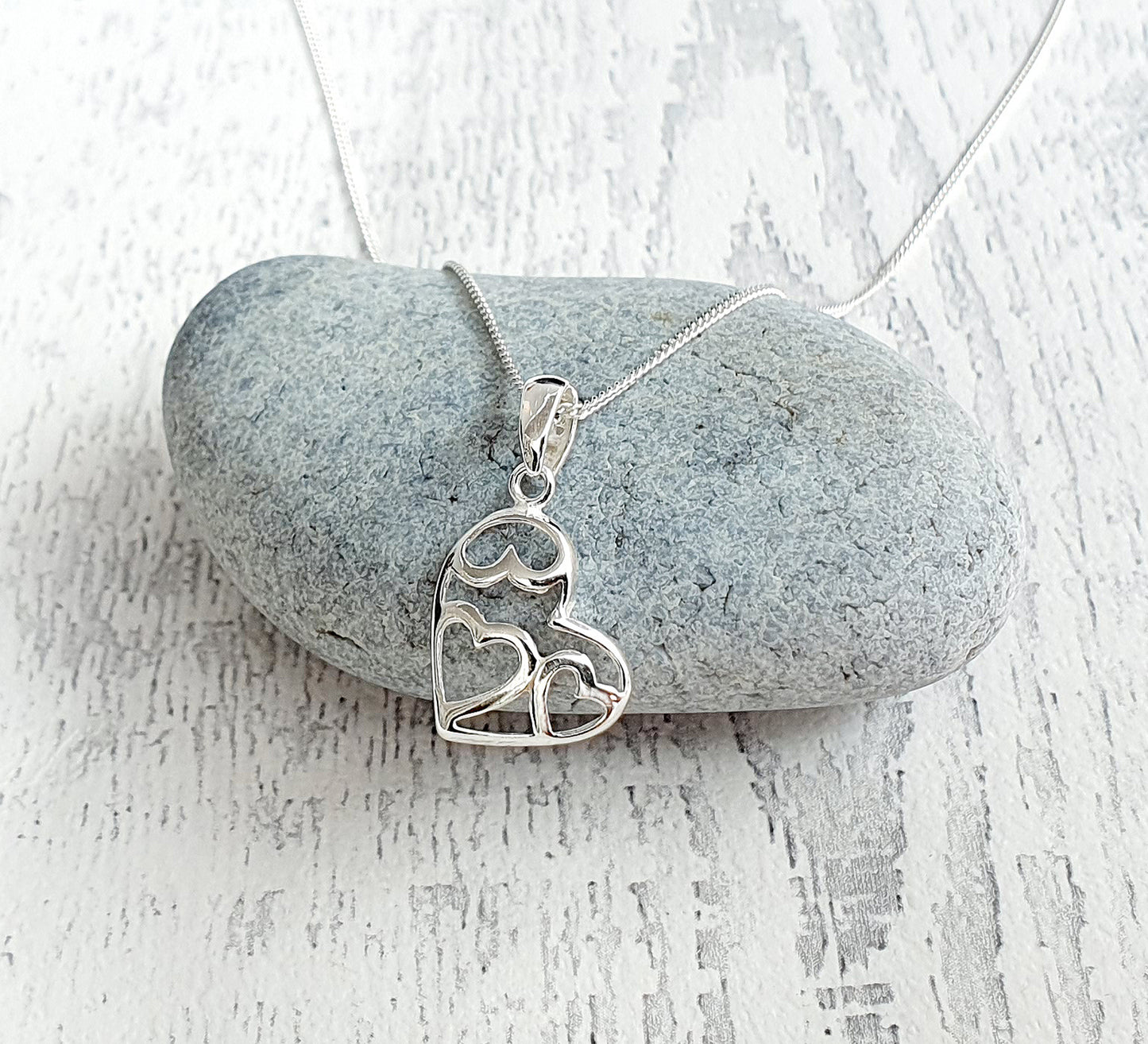 Offset Fancy Heart Necklace 925 Sterling Silver
