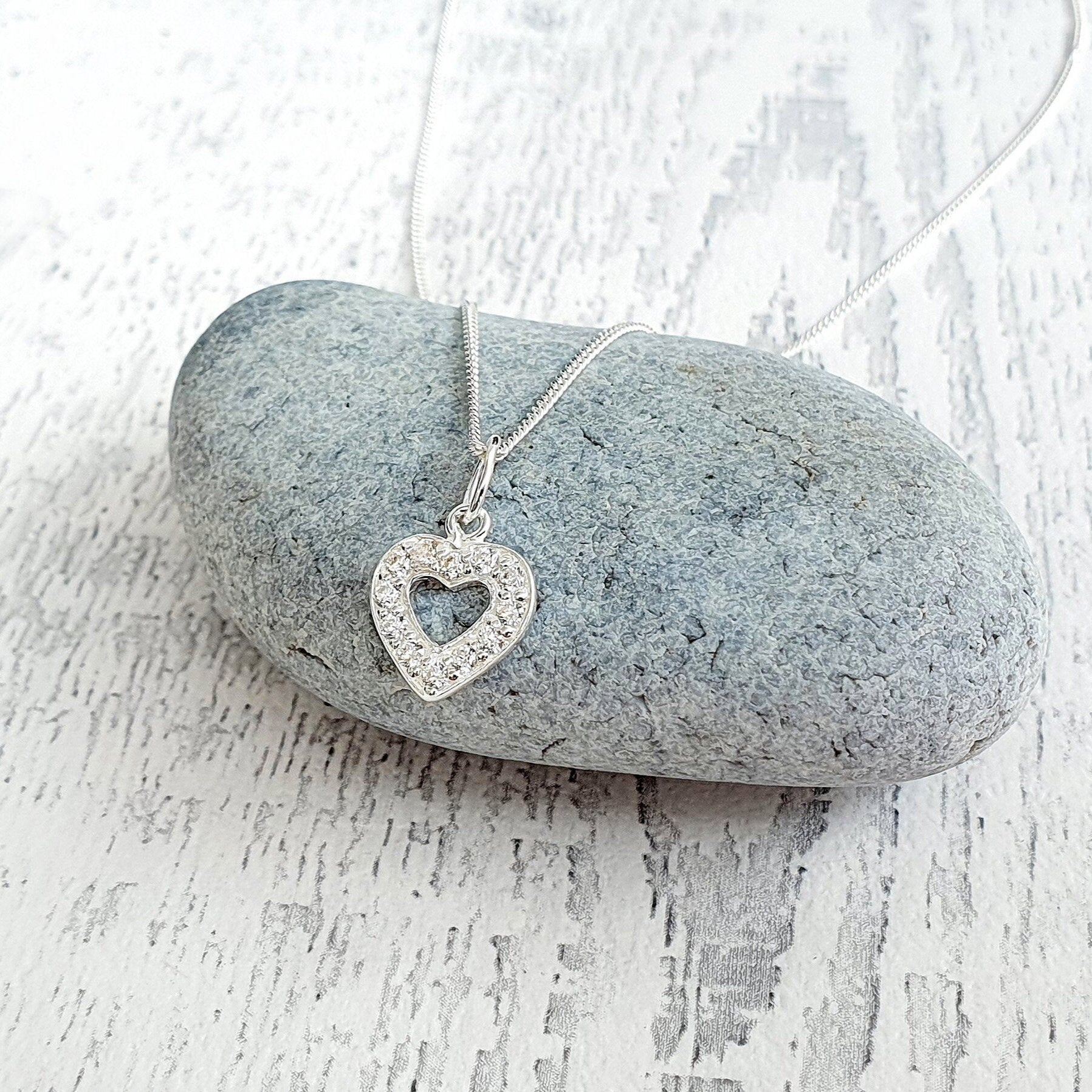 CZ Heart Necklace 925 Sterling Silver, Personalised Jewellery