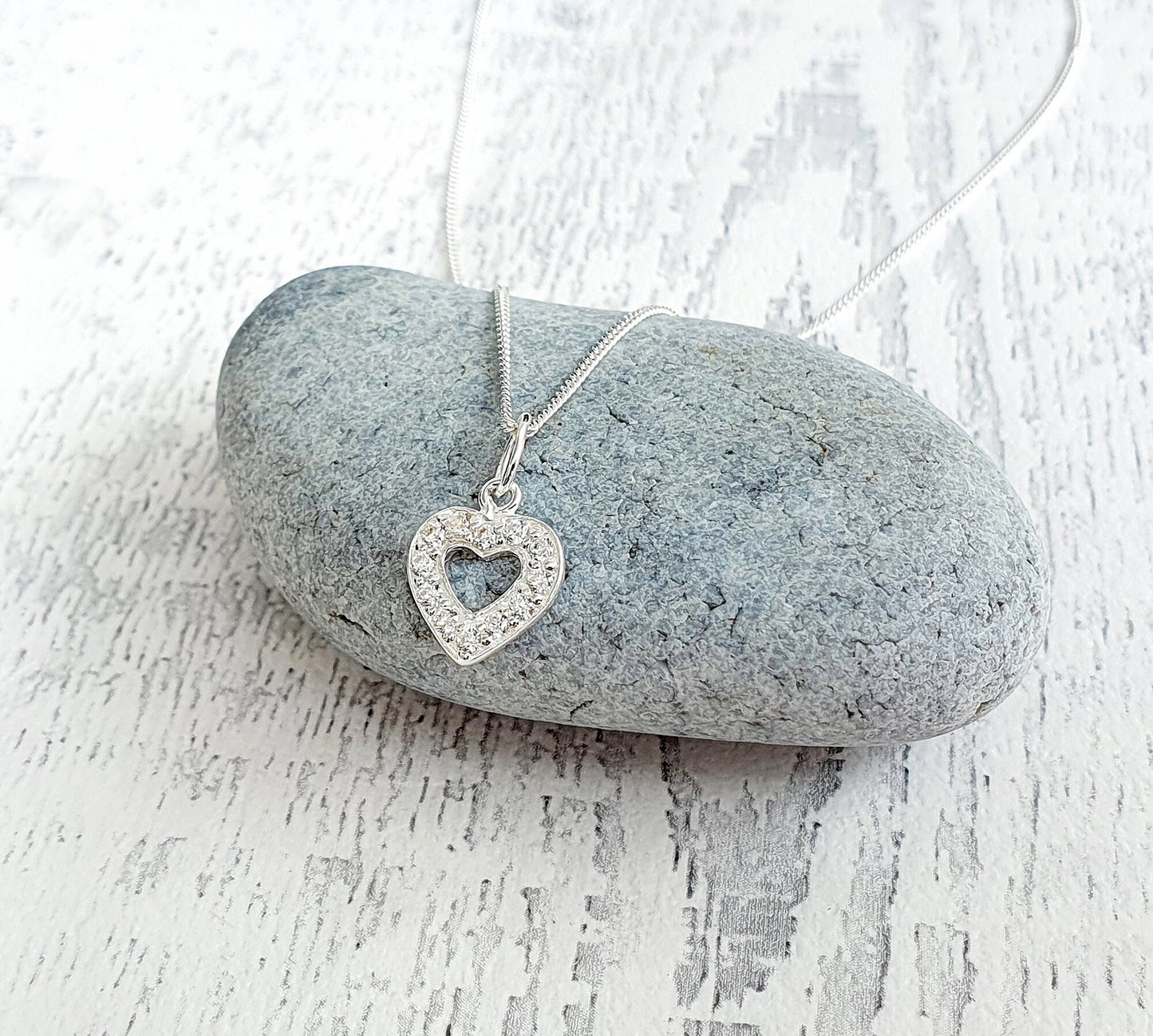 CZ Heart 925 Sterling Silver Necklace with Optional Crystal Birthstone - Available in 14", 16", 18" & 20" Chains