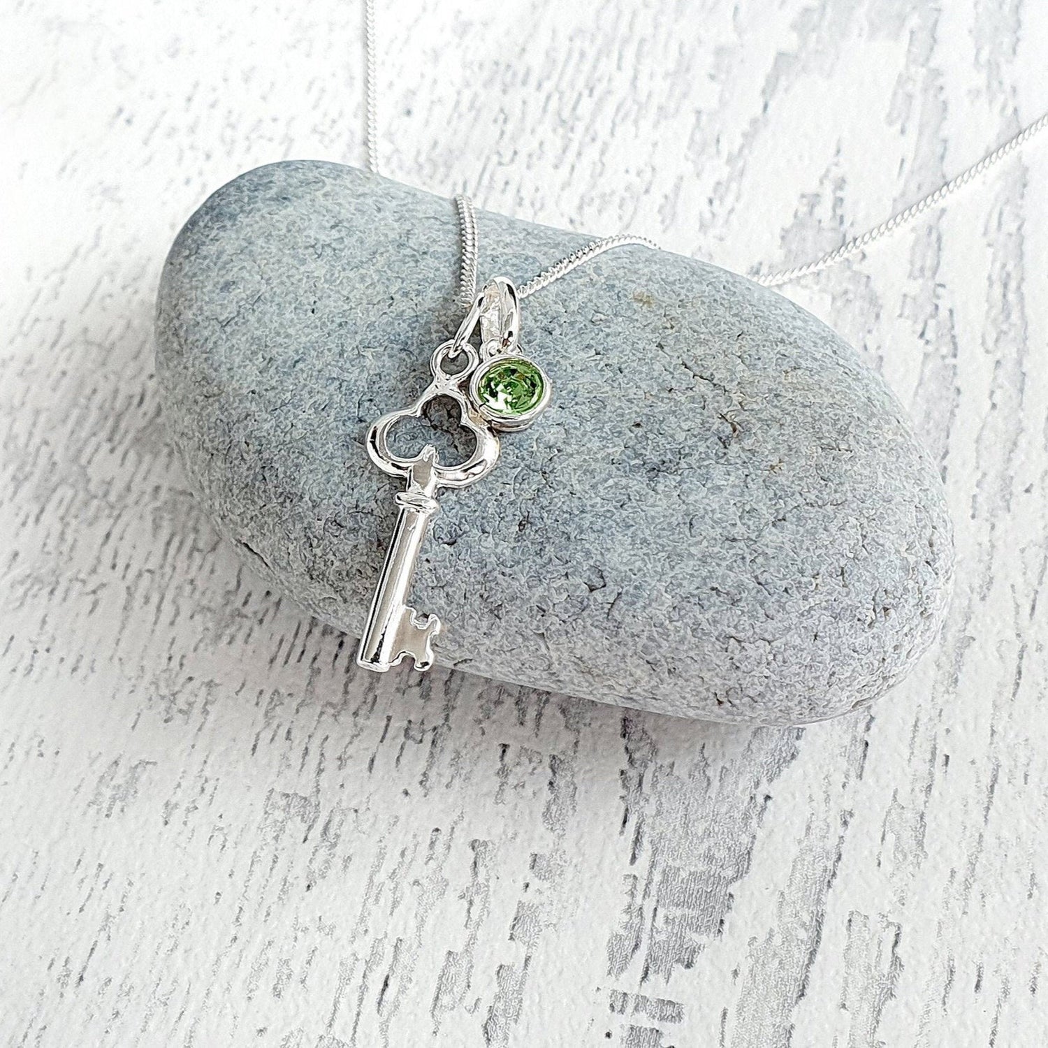 Key Birthstone Necklace Sterling Silver 925, Personalised Jewellery