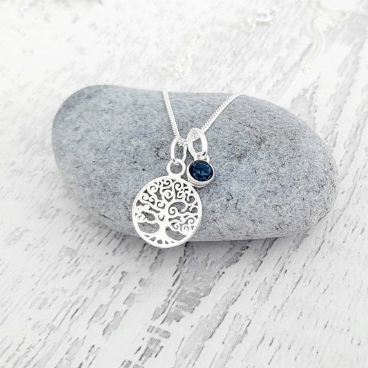 Tree of Life Birthstone Necklace 925 Sterling Silver, Personalised Jewellery