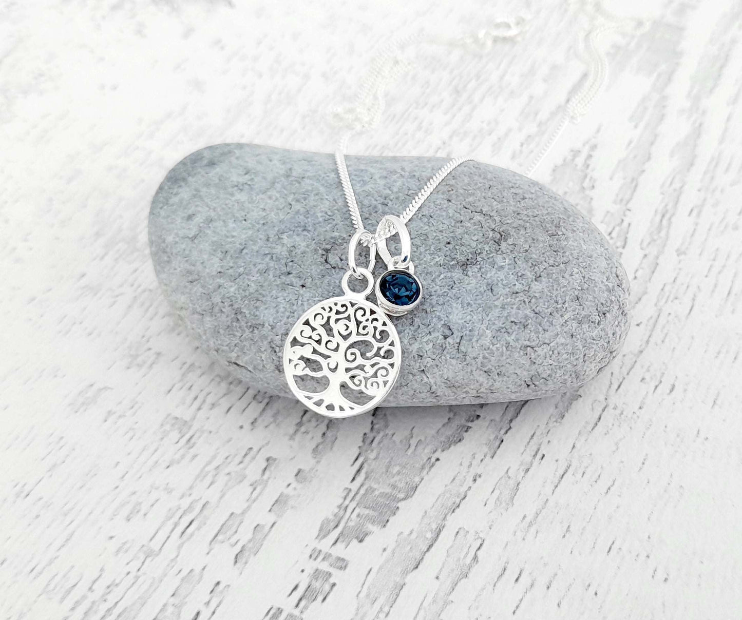 Tree of Life 925 Sterling Silver Necklace with Optional Crystal Birthstone - Includes a Personalised Gift Message