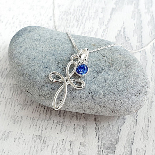 Eternity Cross Birthstone Necklace Sterling Silver 925, Personalised Jewellery