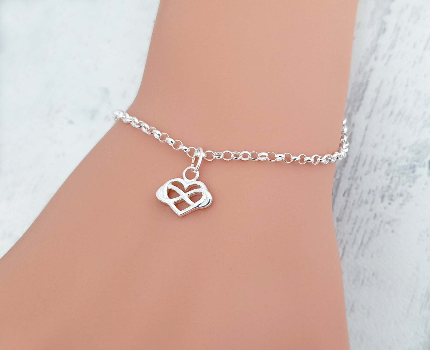 Infinity Heart 925 Sterling Silver Link Bracelet with Optional Birthstone - Includes a Personalised Gift Message