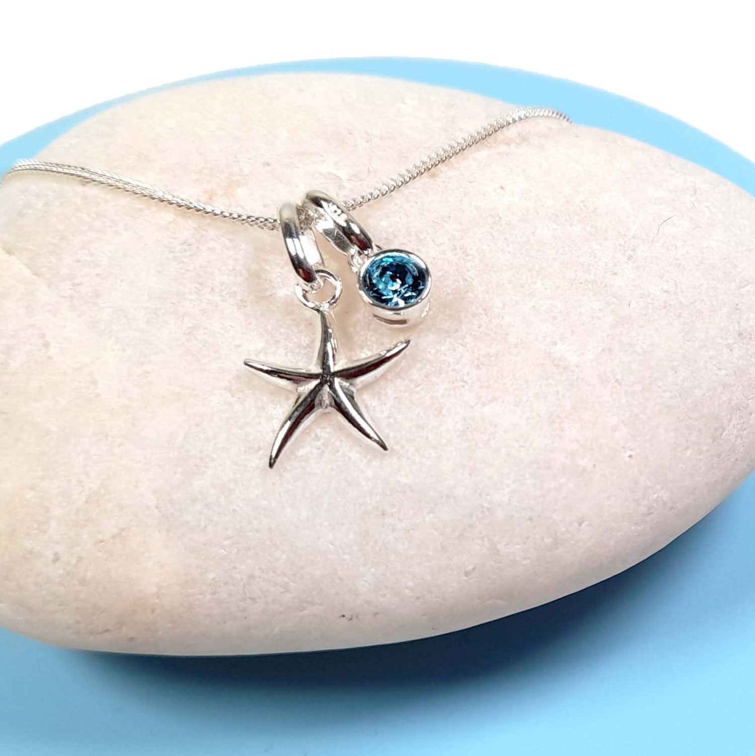 Starfish Birthstone Necklace Sterling Silver 925, Personalised Jewellery