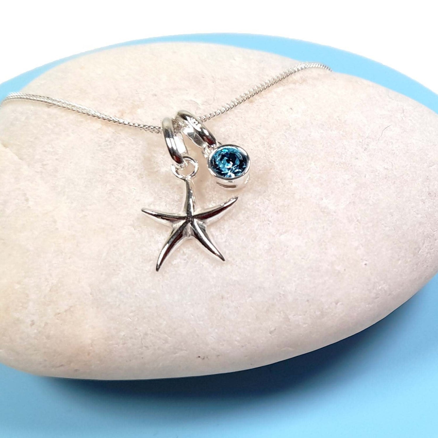 Starfish 925 Sterling Silver Necklace with Your Choice of Birthstone Crystal  -  Includes a Personalised Gift Message