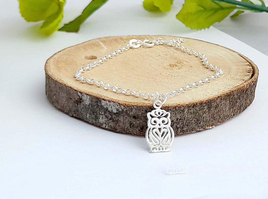 Filigree Owl 925 Sterling Silver Link Bracelet - Includes a Personalised Gift Message