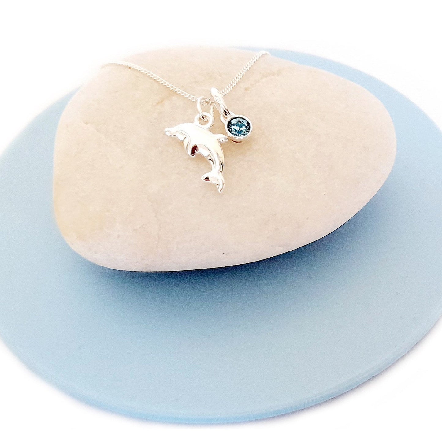 Dolphin 925 Sterling Silver Necklace with Optional Crystal Birthstone - Includes a Personalised Gift Message