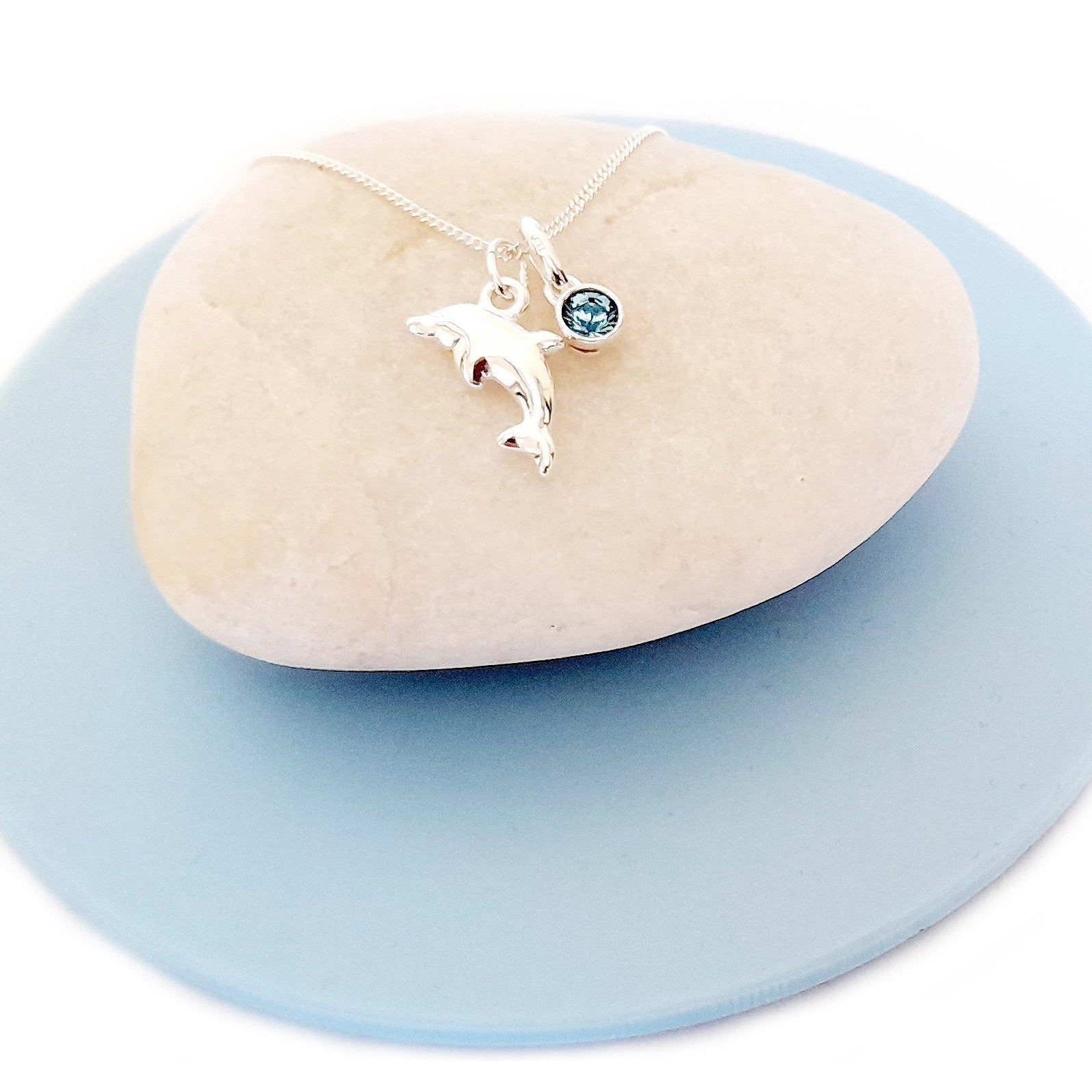 Dolphin 925 Sterling Silver Necklace with Optional Crystal Birthstone - Includes a Personalised Gift Message