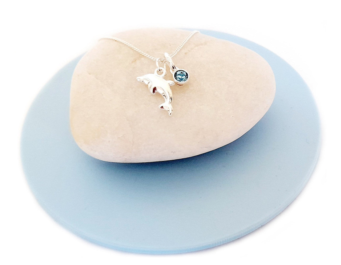 Dolphin 925 Sterling Silver Necklace with Optional Crystal Birthstone - Includes a Personalised Gift Message