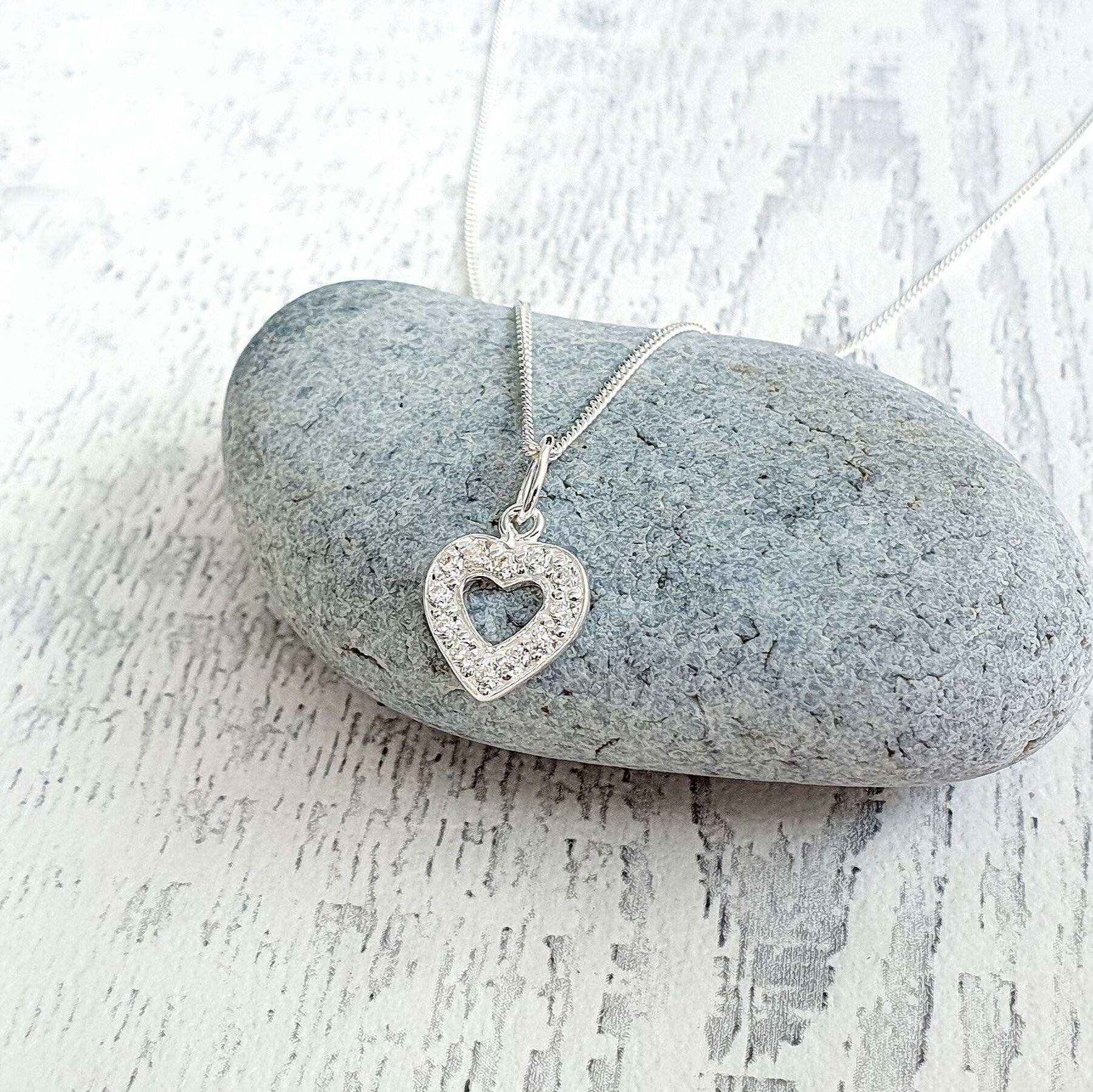 Mother of the Bride Heart Necklace with Cubic Zirconia 925 Sterling Silver Heart Necklace, Personalised with a Message of your choice