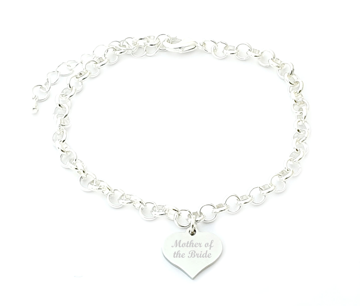 Mother of the Bride Engraved Heart Link Bracelet Wedding Gift for Women, Message Jewellery